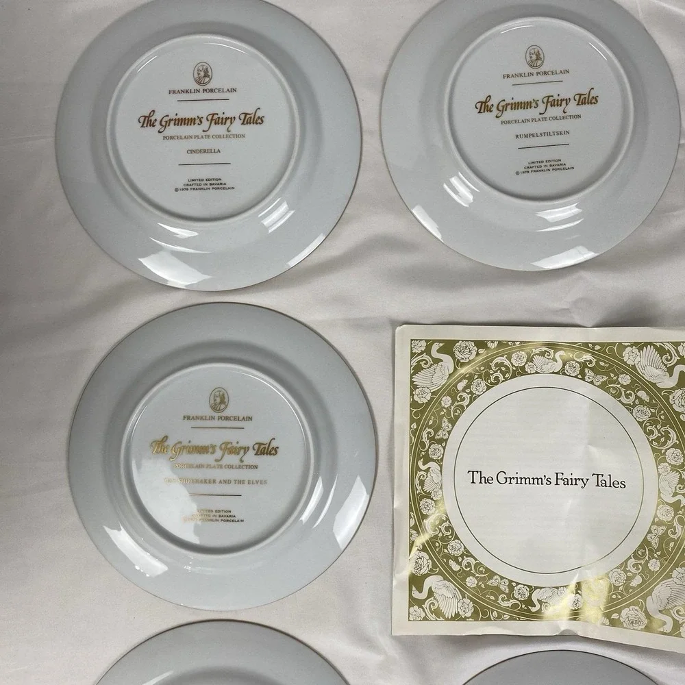 Vintage Franklin Porcelain Grimm's Fairy Tales 8in Plates Lot of 8 Bavaria 1978